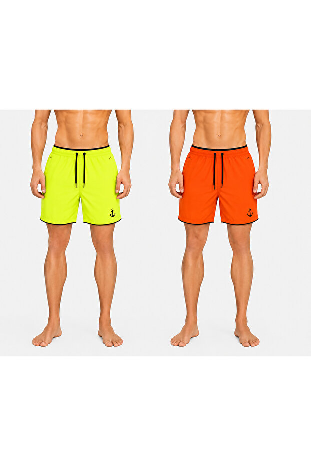 2-Piece Pocket Zipper-Lined Colorful Swim Shorts