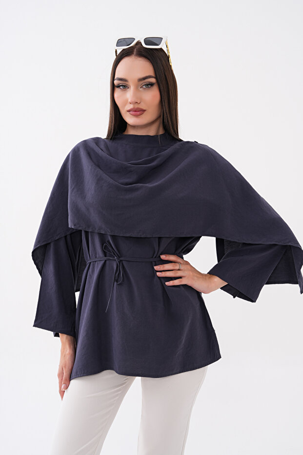 Heavyweight Woven Tunic with Shoulder Capes and Hakim Collar