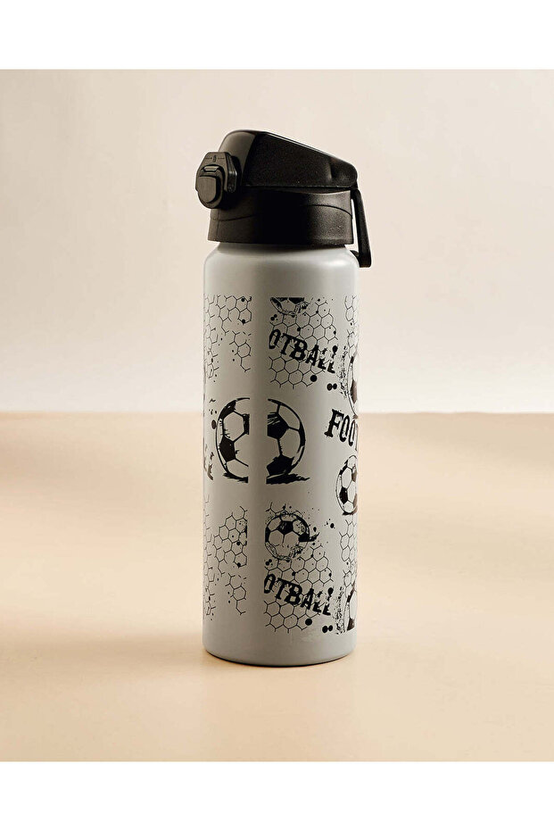 Grey Football Print Water Bottle (750ml)