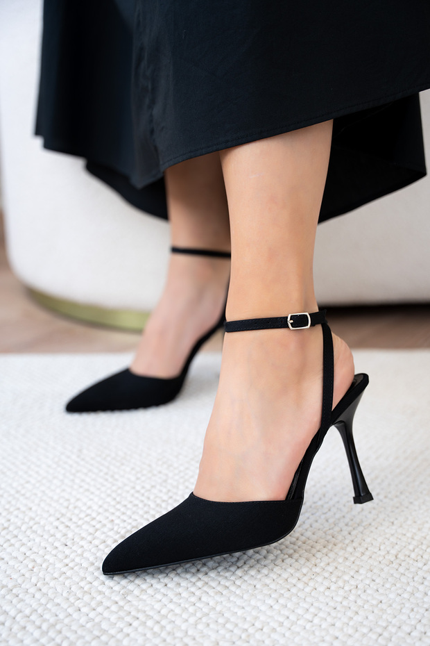 Silvia Ankle Strap Women's Black Heeled Shoes -