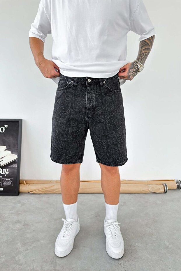 Smoked Premium Design Printed Baggy Denim Shorts