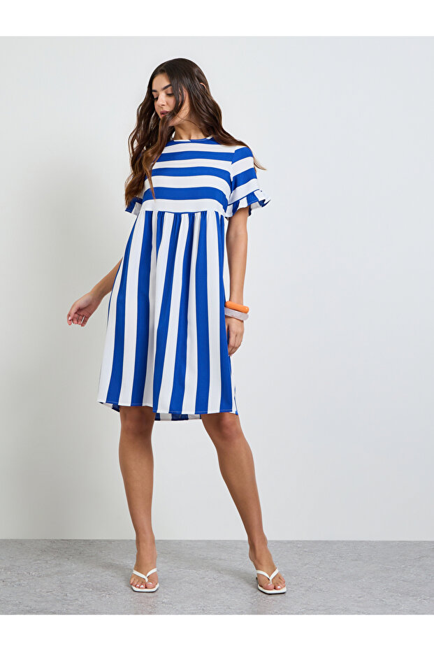 Blue Striped A-Line Knee Length Dress