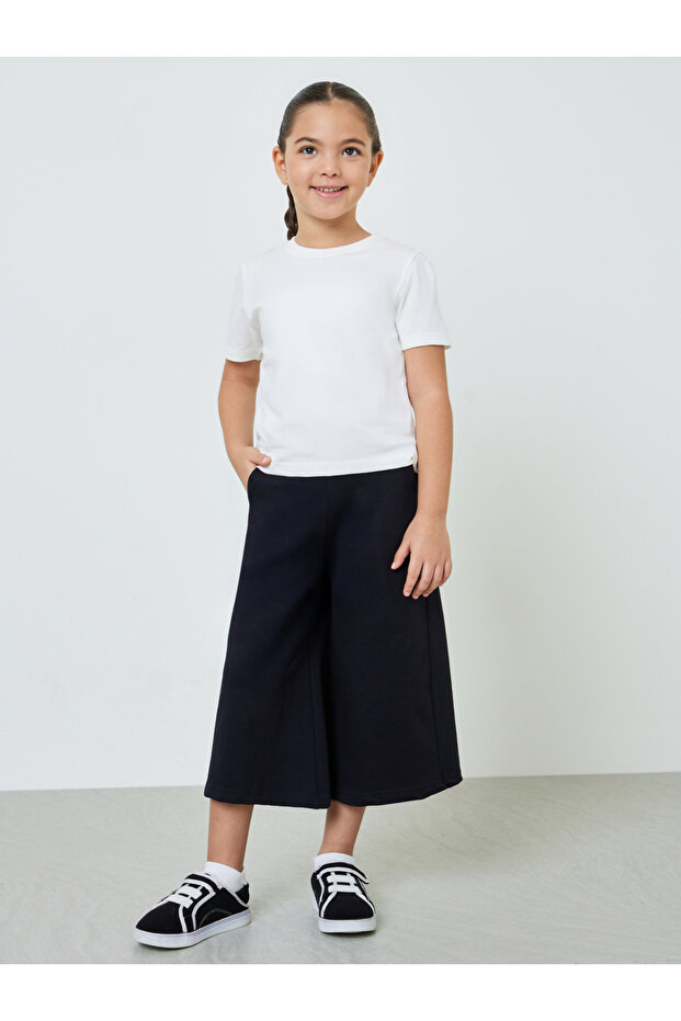 Girls Cotton Cropped Wide Leg Joggers