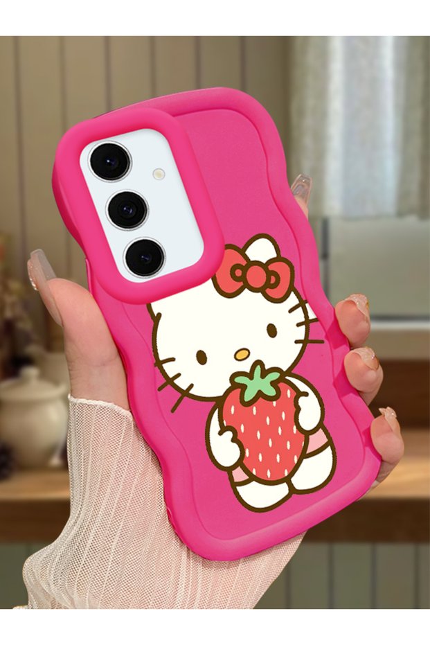 Samsung Galaxy S24 Fe Compatible Case with Camera Protector Red Silicone Couple Phone Case Kitty Pattern