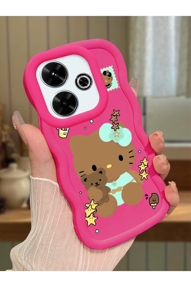 Redmi 13 Compatible Case Camera Protector Red Silicone Couple Phone Case Kitty Pattern