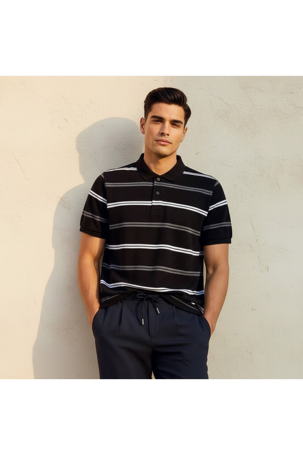 Men Short Sleeve Striped Polo T-shirt