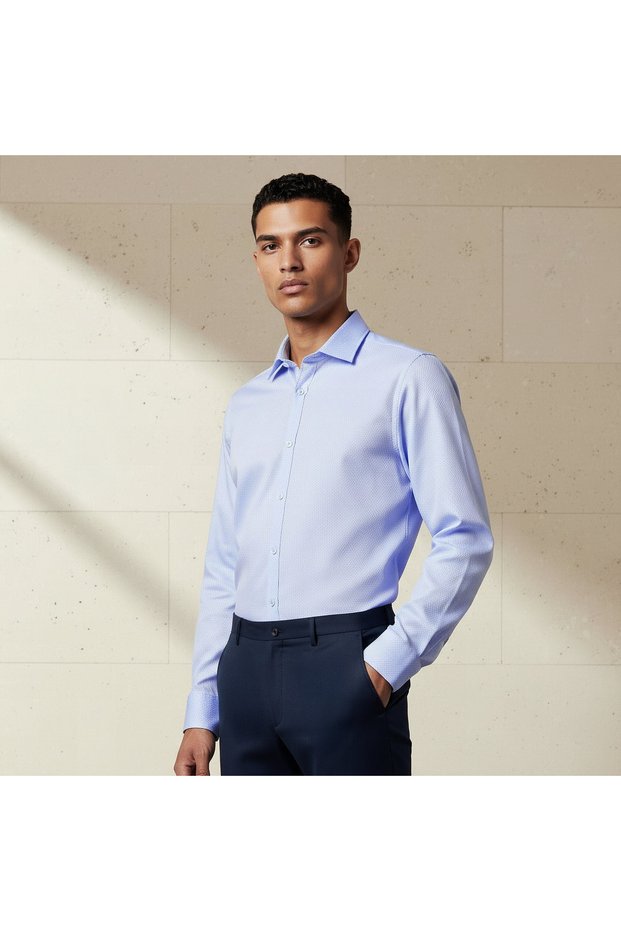 Men Regular Fit Collared Textured Long Sleeves Shirt