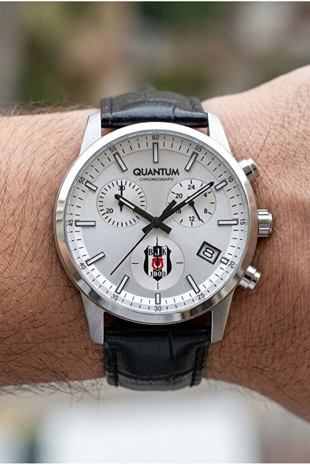 Taraftar Men's Wristwatch | 42mm Stainless Steel Case, Black Leather Band