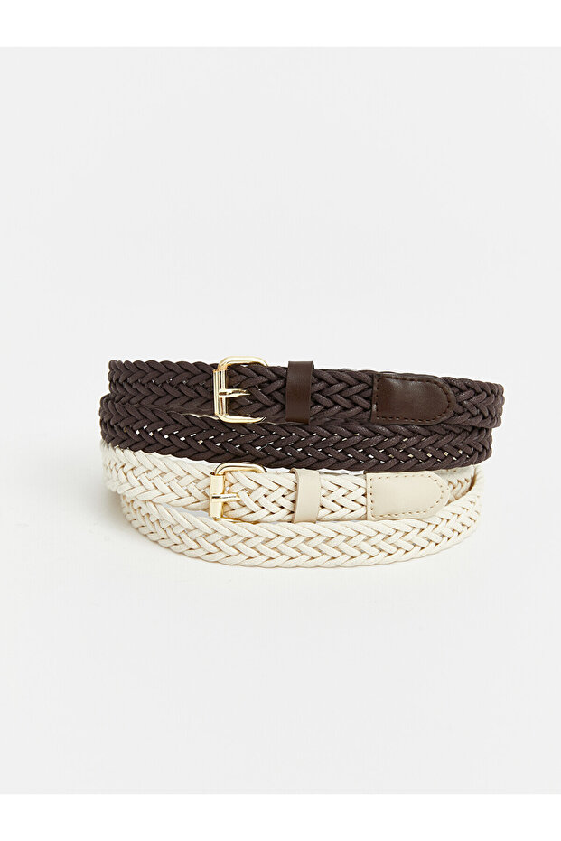 Original Knitted Patterned Women's Belt 2-Pack