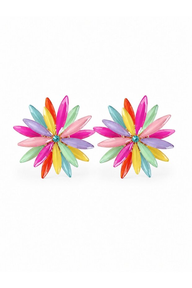 Lotus Model Mixed Color Crystal Stone Women's Earrings