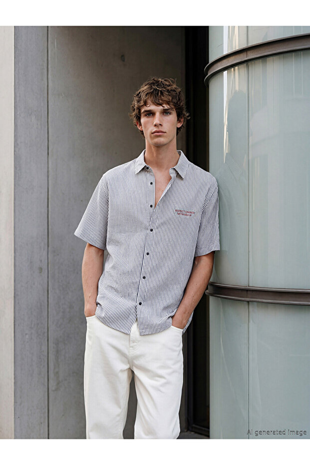 Xside Black Comfortable Fit Striped Men's Shirt