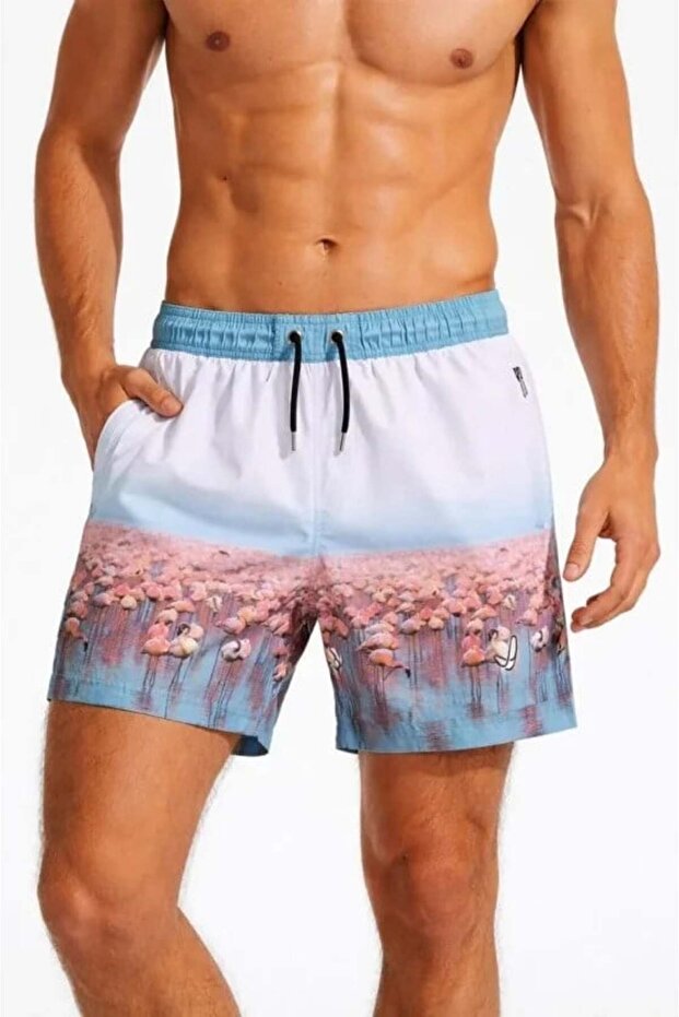 Men's Swim Shorts with Zipper Pockets and Mesh Lining, Quick Dry Premium - White