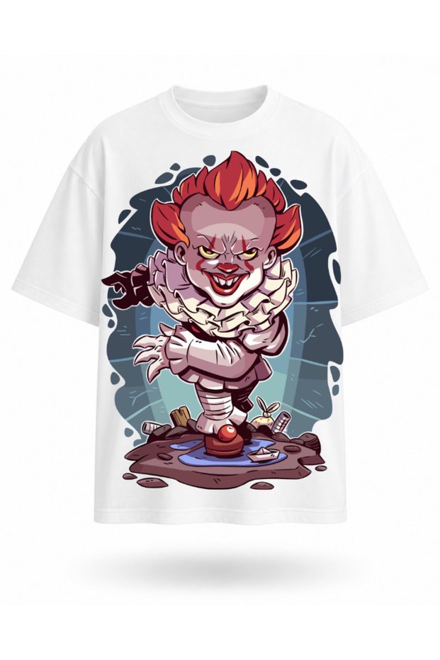 Horror Clown Printed Oversize Unisex T-Shirt Dark Character Graphic Design Streetwear Casual T-Shirt