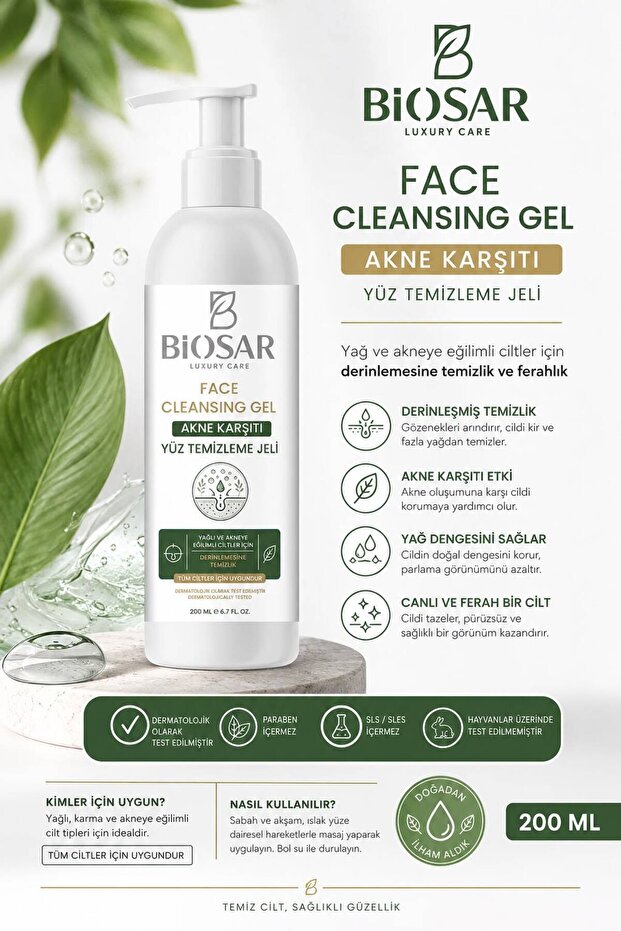Biaosar Anti-Acne Face Wash Gel 200 ml