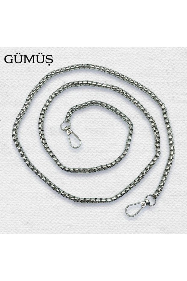 Cube Metal Bag Chain Silver 110 cm