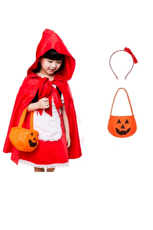 (cl351 Size 120cm-L)Halloween Costume for Kids,Role Play Little Red Riding Hood, Red Riding Hood Halloween Cosplay Costume for Girls, Halloween Deluxe Set,Halloween Party Dress Up,100-130cm