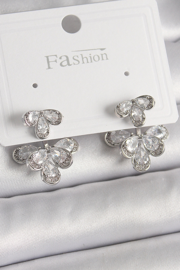 Brass Silver Color Zircon Stone Drop Model Women's Earrings