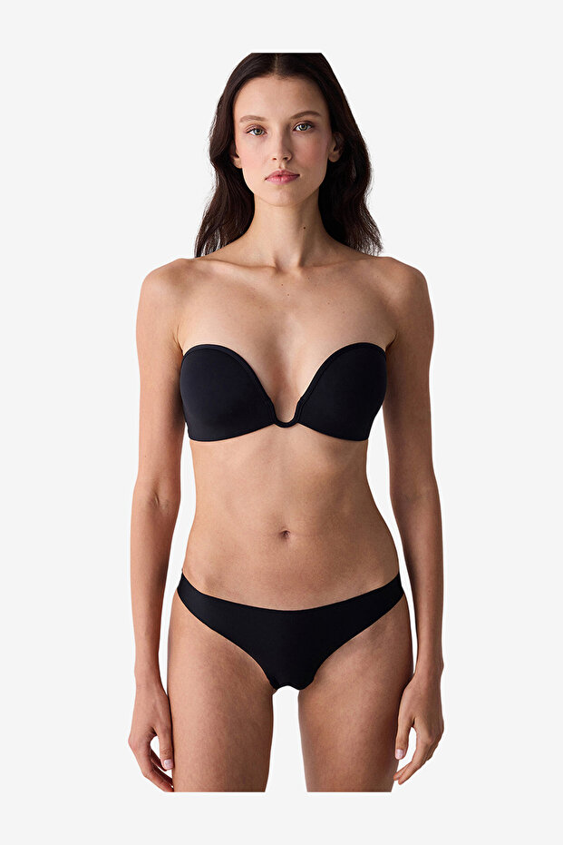 Women Deep Decollete Black Push Up Wired Padded Bra