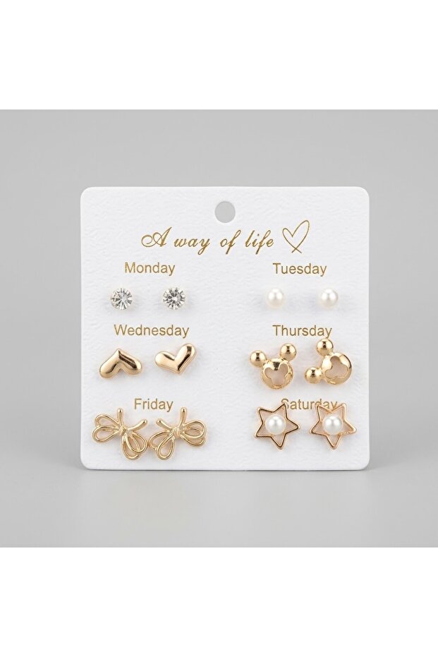 Weekly Combination Earring Set - Women's Gold Minimalist Multi-Earring Combination