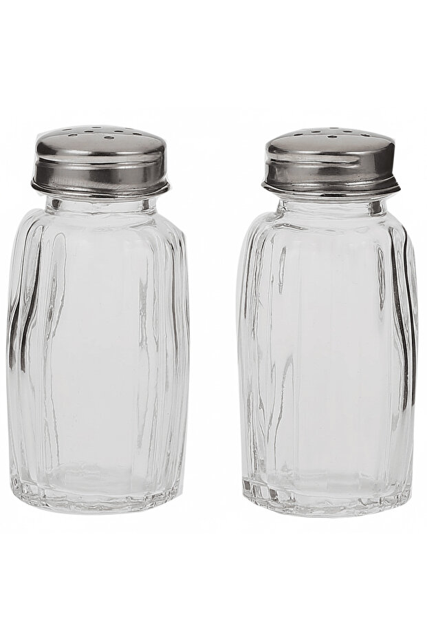 Salt & Pepper Shaker Set – 2 Pcs - Clear Glass with Stainless Steel Lid
