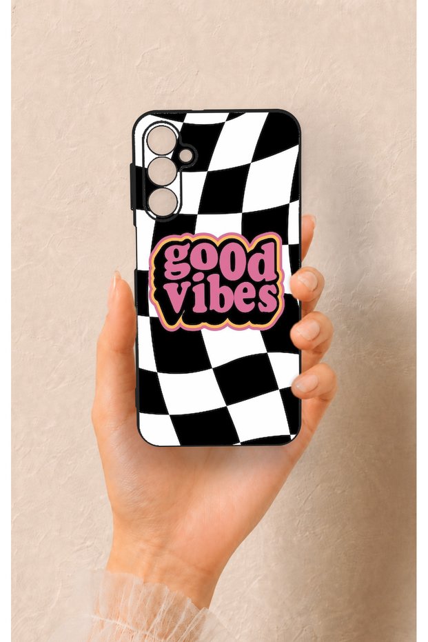 Samsung A24 Compatible Black Good Vibes Patterned Silicone Case