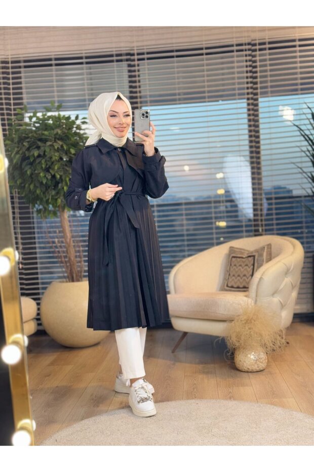 2724 معطف خندق مطوي أسود
