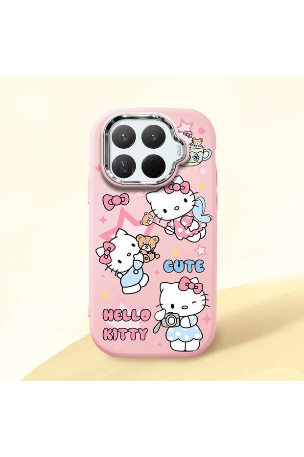 Mi 15t Pro Compatible Case Camera Protector Pink Silicone Couple Phone Case with Kitty Pattern