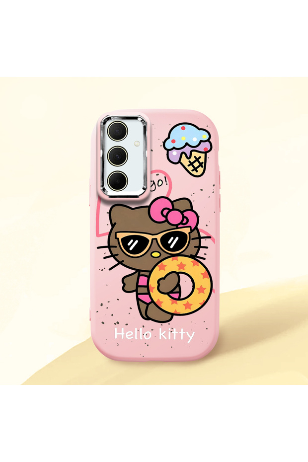 Samsung Galaxy A35 Compatible Case with Camera Protector Pink Silicone Couple Phone Case with Kitty Pattern