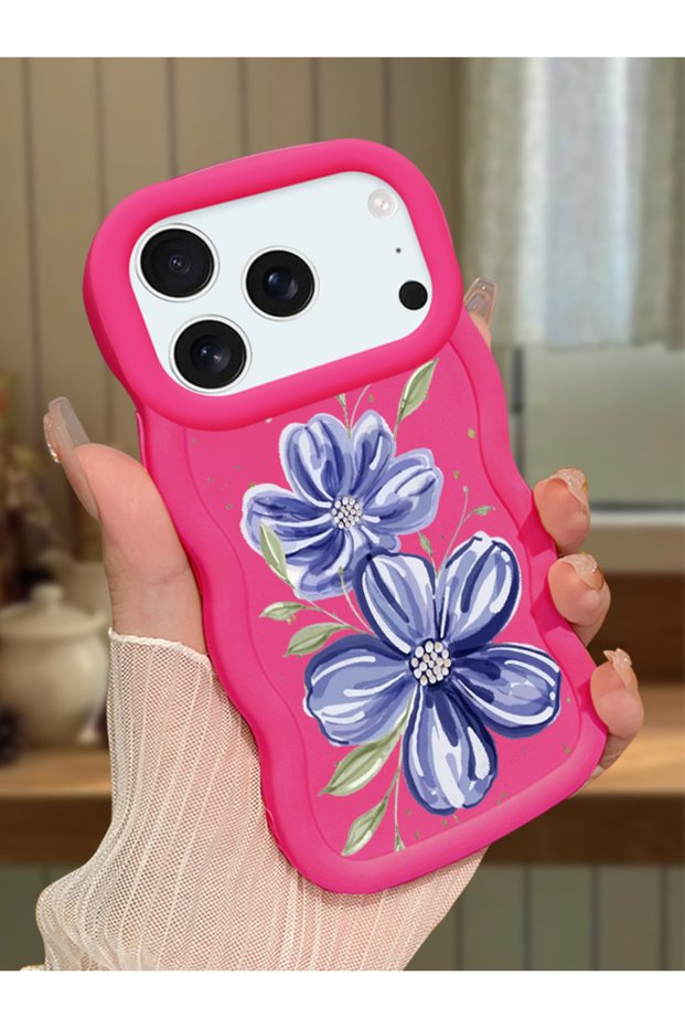 iPhone 17/18 Pro Max Compatible Case with Camera Protection Red Silicone Couple Phone Case with Floral Pattern