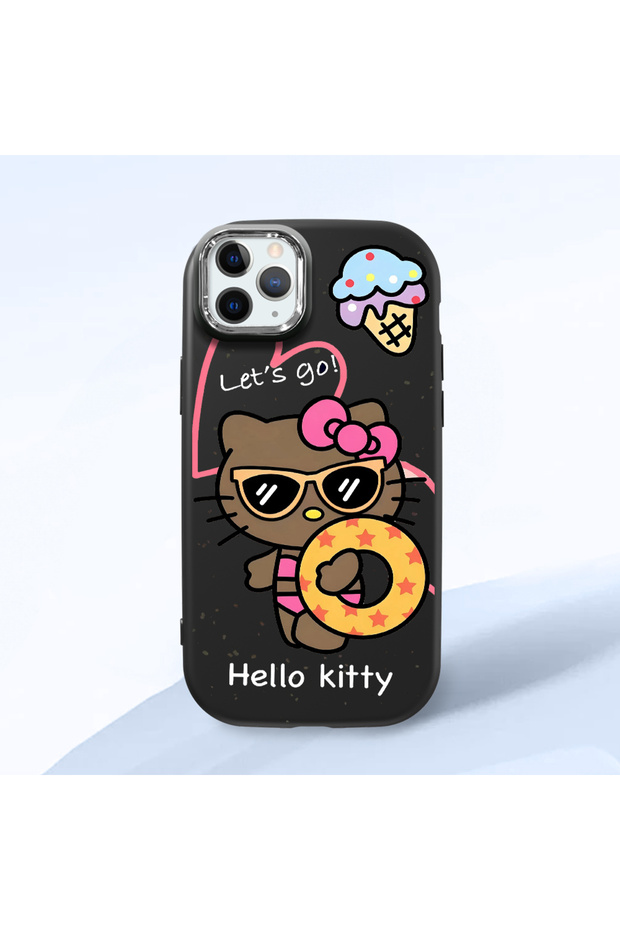 iPhone 11 Pro Max Compatible Case with Camera Protector Black Silicone Couple Phone Case with Kitty Pattern
