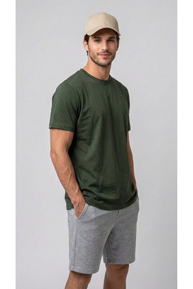 Men's Khaki Regular Full-Fit Crew Neck T-Shirt