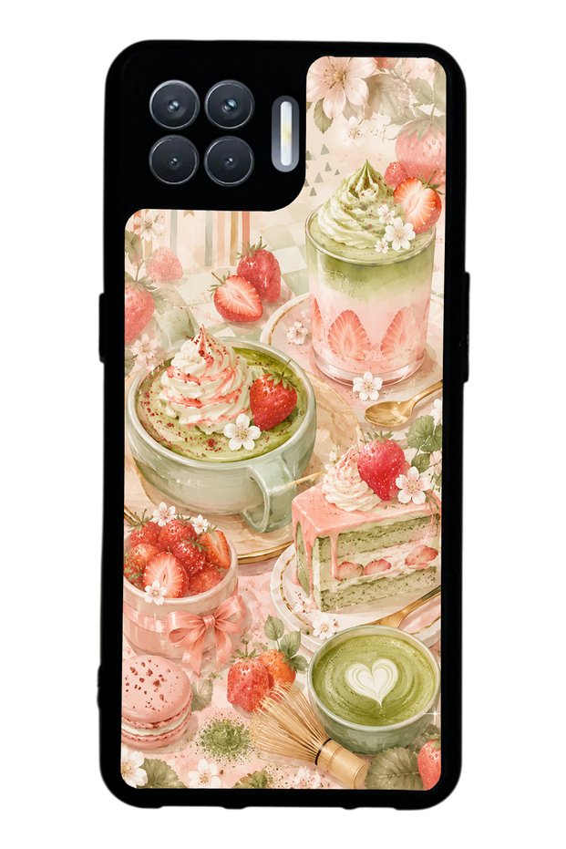Oppo Reno 4 Lite Glossy Phone Case with Blush Matcha Garden Design