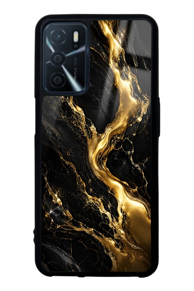 Oppo A16 Obsidian Gold Flow Design Glossy Phone Case