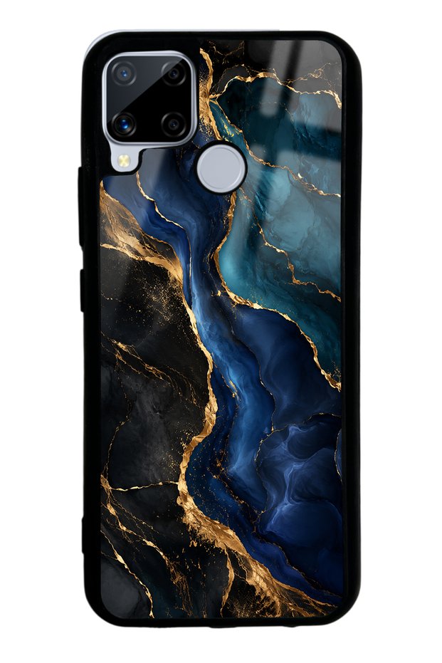 Realme C15 Glossy Phone Case with Midnight Sapphire Marble Design