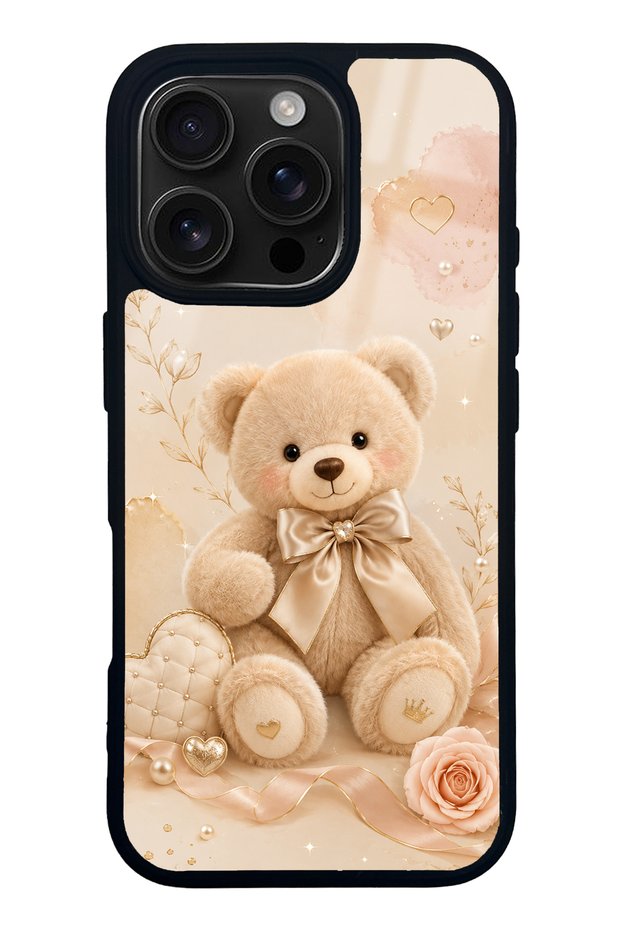 iPhone 16 Pro Pearl Teddy Design Glossy Phone Case