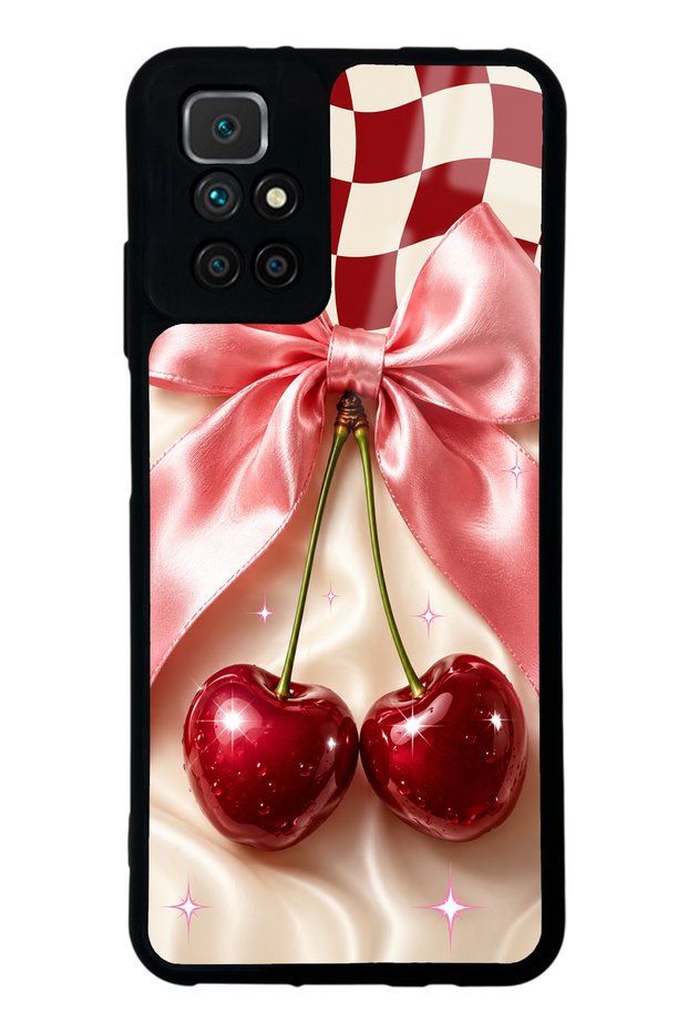 Xiaomi Redmi 10 Glossy Phone Case with Cherry Picnic Bow Design