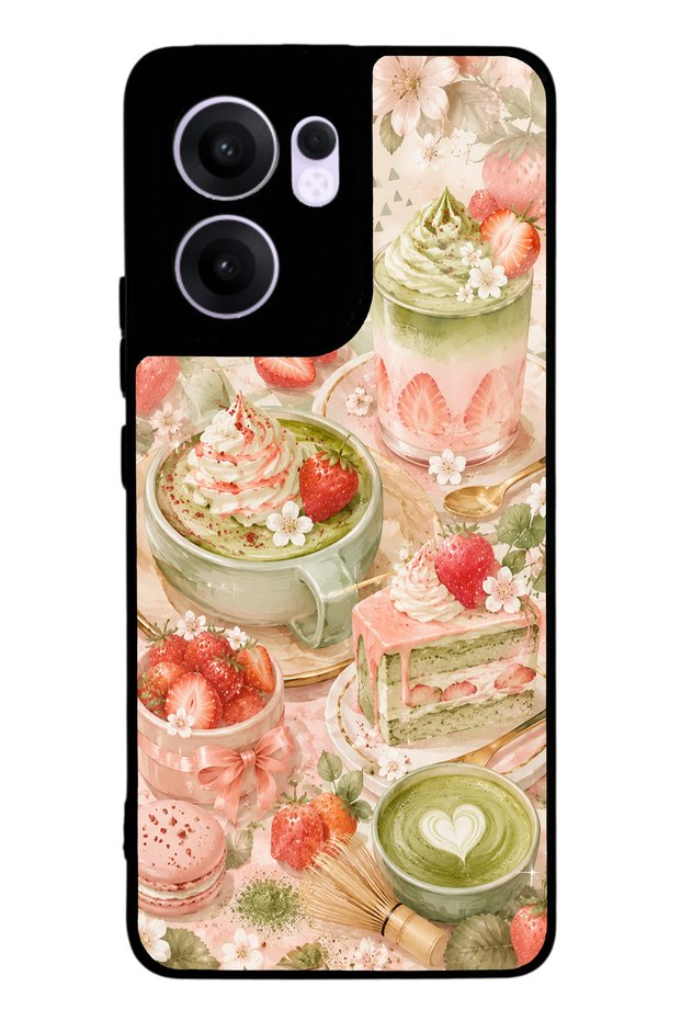 Oppo Reno 13F Blush Matcha Garden Design Glossy Phone Case