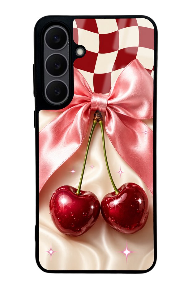 Samsung S25 Fe Cherry Picnic Bow Design Glossy Phone Case