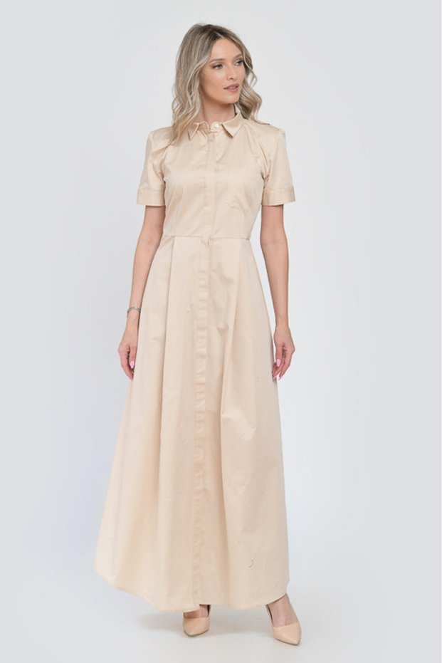 Rochie lungă de vară din bumbac, crem