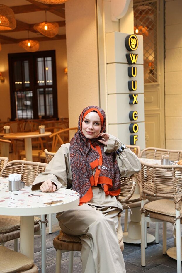 شال بيترا موزايك بنمط عرقي - برتقالي