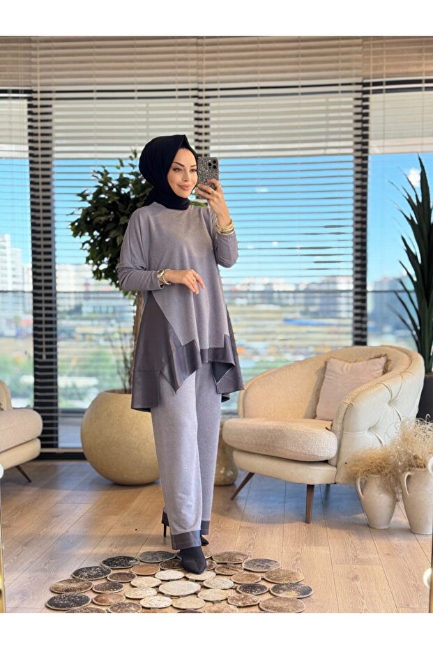 02-2666 Skirt and Leg End Leather Piece Set Gray