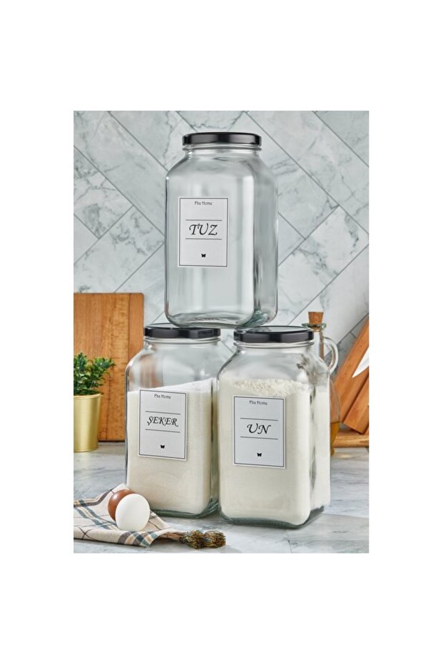 3-Piece Glass Kitchen Organizer Set Salt, Sugar, Flour Jars