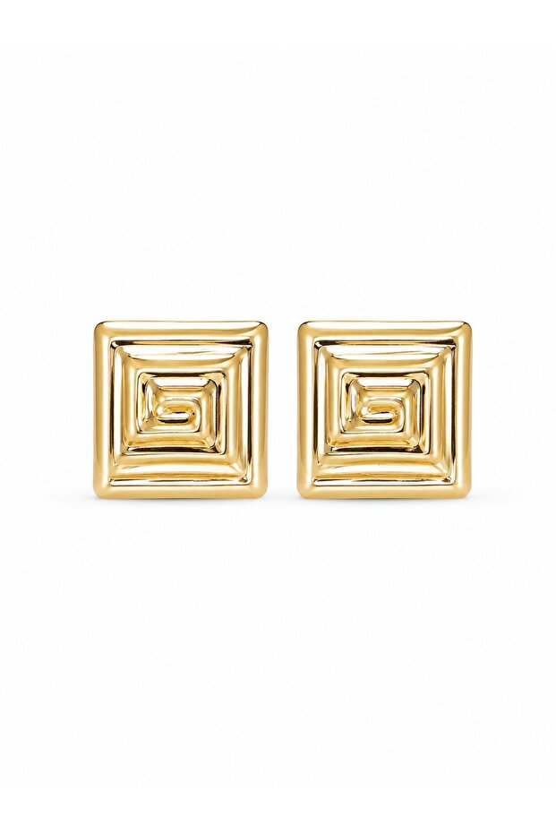 Brass Gold Color Square Form Earrings