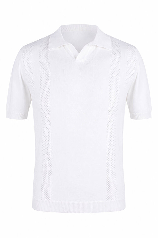 White Men's Polo Neck T-Shirt with Half Placket 18242