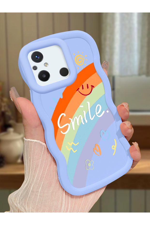 Redmi 12C Compatible Case Camera Protector Blue Silicone Couple Phone Case Cover Rainbow Pattern