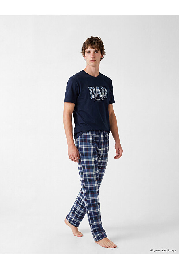 Navy Blue Regular Fit Men's Pajama Set