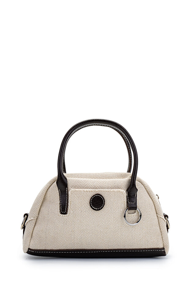 Silver Ring Detailed Women's Crossbody Bag Plain Linen Brown