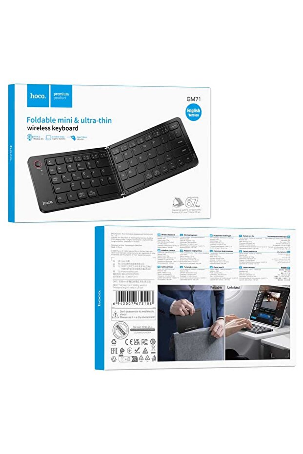 GM71 Foldable Mini & Ultra-Thin Wireless Bluetooth Keyboard – English Version (67 Keys)