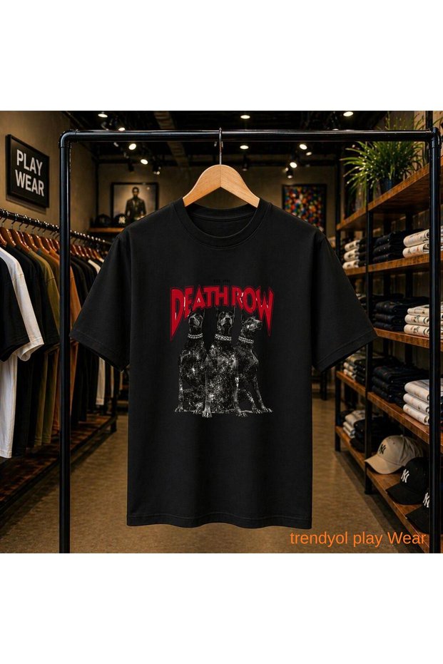 Deathrow Printed 100% Cotton Oversize Loose Regular Fit Crew Neck T-Shirt
