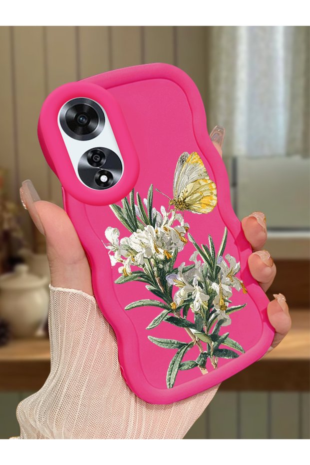 Oppo A60 Compatible Case Camera Protector Red Silicone Couple Phone Case Butterfly Pattern